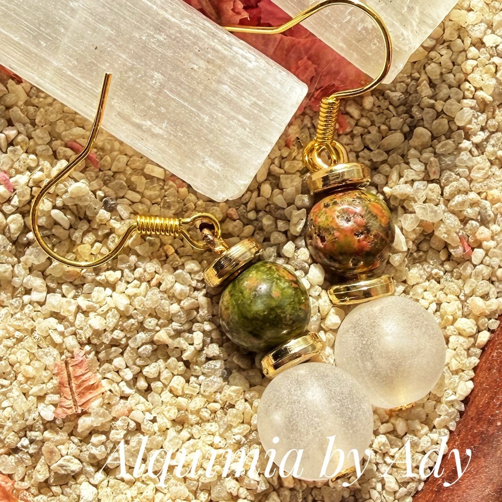 Green unakite Elegant Gold Earrings